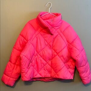 Only Carol Azalea Pink Quilted Crop Puffer Jacket with Snaps